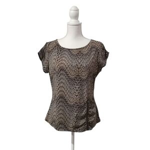 Worthington Black and Brown Patterned Pullover Top Large